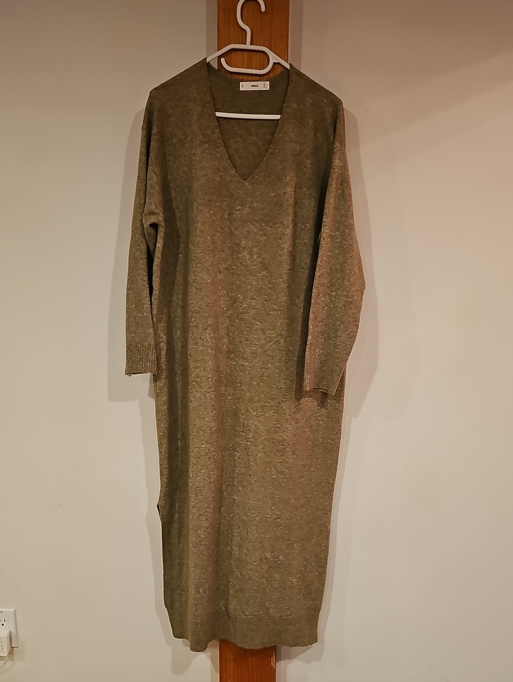 Olive V-Neck Knit Maxi Dress